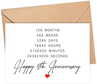 Dianddesigngift Happy 9th Anniversary Card - 9 anos de aniversário de aniversário de casamento Presentes -