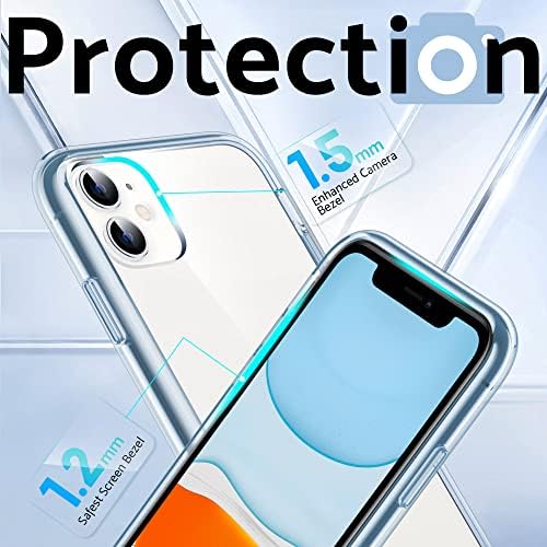 Dasfond Crystal Clear projetado para o caso do iPhone 11, [não amarelo] de 15 pés de grau militar coberto de proteção à prova de choques de silicone macio, compatível com iPhone 11 6.1 , Clear Blue