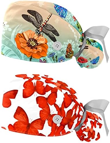 2 peças Butterfly Padrivefly Cap com botão, suporte de rabo de cavalo e fita de suor