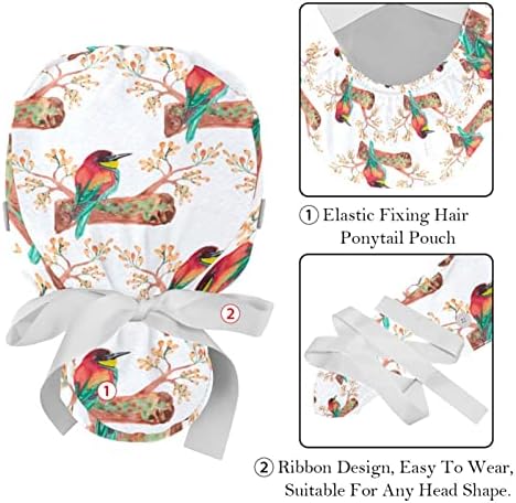 2 peças Crânio vintage com tampa de esfoliação de flores de pássaro com botões e gravata de fita para mulheres