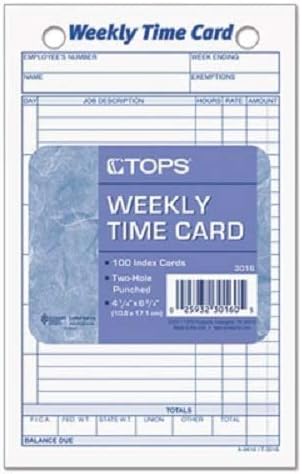 Tops semanalmente cartões de tempo, Índice Bristol Stock, 4,25 x 6,75 polegadas, 100 contagens, branco,