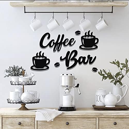 7 peças coffee bar sinaliza arte na parede, café de café e decoração de parede de bar com grãos de café e copos