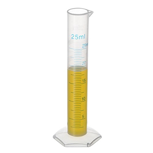 cilindro graduado em plástico uxcell, cilindro de medição de 25 ml, copos de tubo de teste científica, escala métrica única, frasco de base hexadecimal transparente para o laboratório Home 3pcs