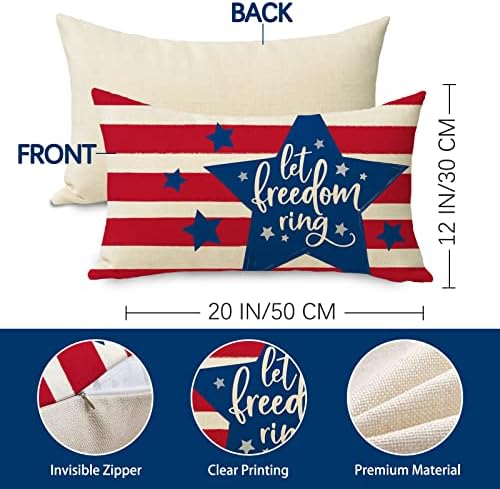 FJFZ 4 de julho Patriótico American Flag Stars and Stripes Lombar Decorativo Tampa de travesseiro 12 x 20, EUA