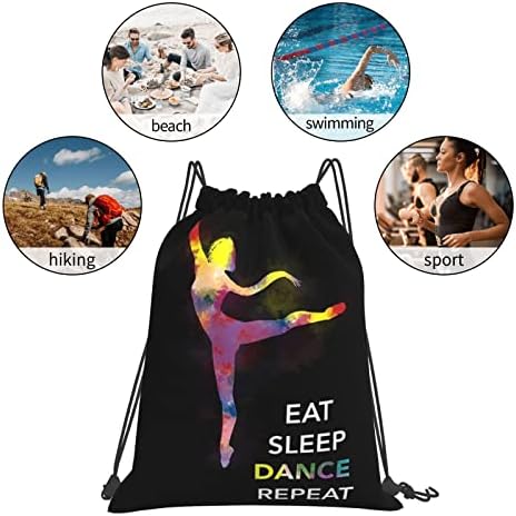 Skasueko Eat Sleep Dance Unisex Drawstring Gym String Backpack Backpack Backpack à prova d'água