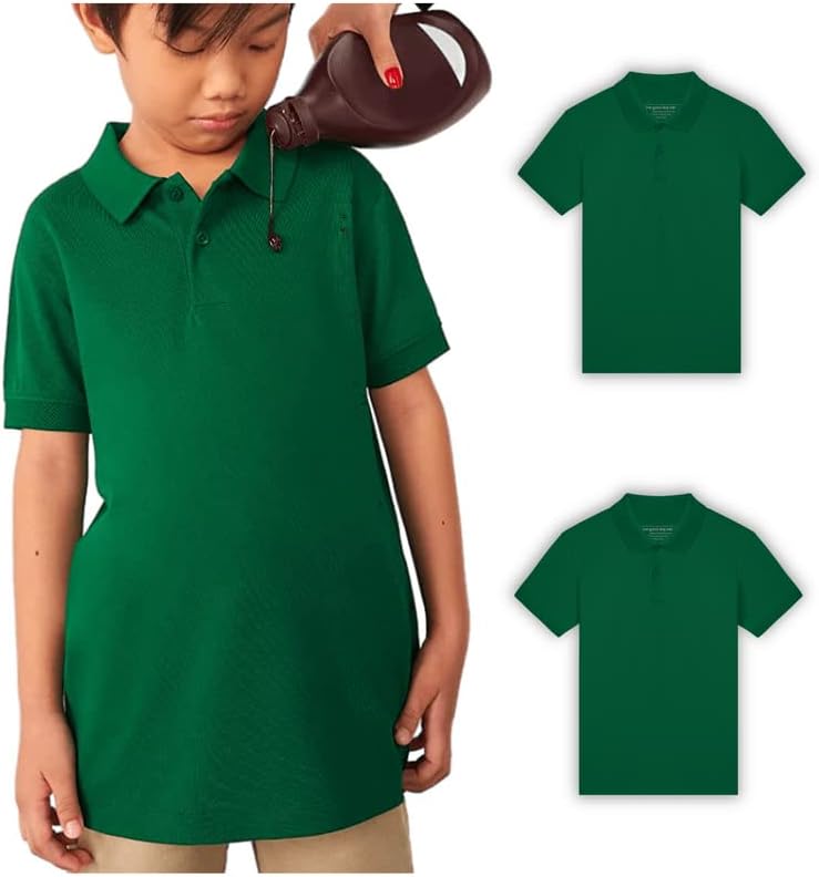 Camisa de pólo para meninos - camisa de vestido repelente de manchas para uniformes escolares infantis, pólo de manga curta pelo laboratório do Good Day