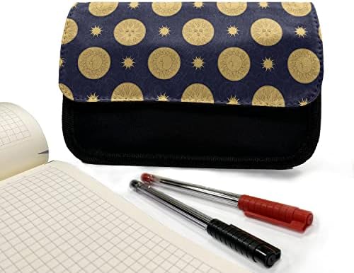 Caixa de lápis de sol e lua lunarável, estrelas de estilo tribal, bolsa de lápis de caneta com zíper duplo,
