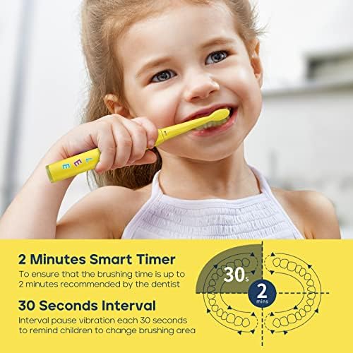 Seago Kids Recarregam a escova de dentes elétrica com timer e adesivo por mais de 6 anos, 38000 VPM, 5