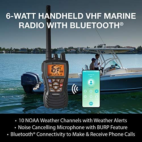 Cobra MR HH500 FLT BT Rádio Flutuante VHF - 6 watts, Bluetooth, Submersível, Micro de cancelamento de ruído, tela LCD iluminada por backlit, verificação de memória, preto