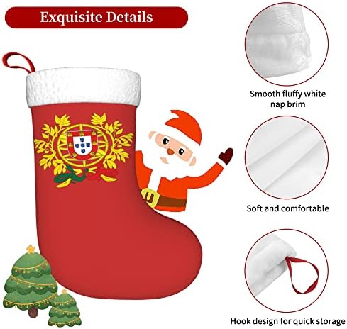 Qg zzx meias de natal com branco super macio punho nacional emblema de portugal meias de natal decorações