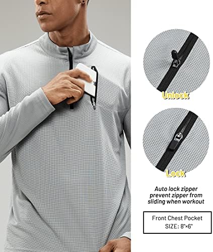 Mier Men 1/4 Zip Pullover de manga longa Camisas atléticas - UPF 50+ Ajuste seco Caminhada de pesca com caminhada