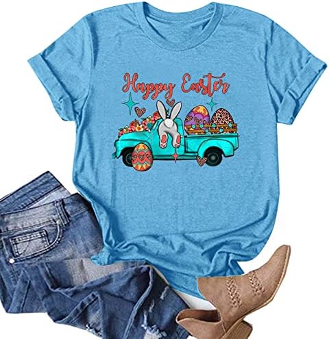 Senhoras Dia da Páscoa T camisetas fofas coelhos coelhos coelhos de manga curta tops de verão de algodão
