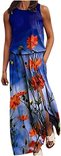 Fragarn Sexy Sundresses for Women, Longo de verão feminino Boho floral A-line Casual mangas com