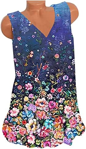 Tanques tops para túnica de túnica floral casual feminina Túmulos de verão V Neck Vintage Sleeseless