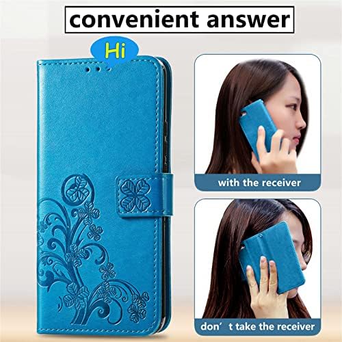 Caso para iPhone 14 Plus, Caixa de carteira com slots de cartão de crédito, capa de couro PU para feminino de pulseira com esteira de estoque de flores de estojo de proteção de bolso para iPhone 14 Plus Blue
