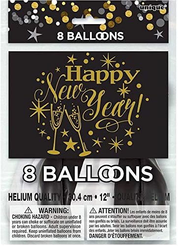 Balloons de látex de ano novo e brilhantes de ano novo-12 | Black & White | 8 pcs, 12 , multicolor