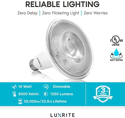 Luxrite 4 pacote par38 lâmpadas de inundação ao ar livre LED, 120W equivalente, 1250 lúmens, 5000k Branco brilhante,