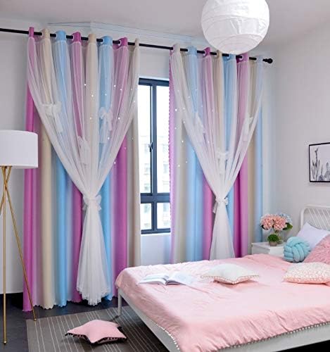 Cortina de blecaut rosa da princesa yq whjb, cortinas de quarto de renda branca, cortinas de grommet de listras
