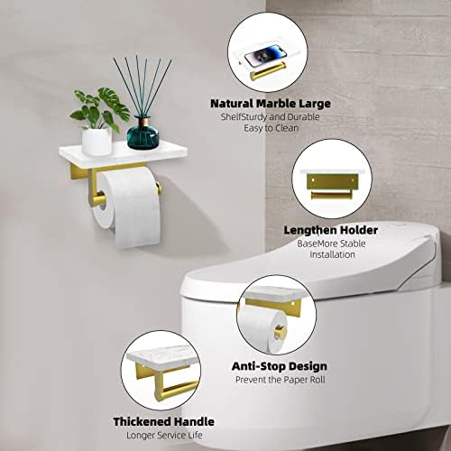 Porta de papel higiênico de ouro escovado newfun com prateleira de mármore para banheiro montado na parede,