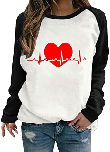 Camiseta gráfica de coração fofo para feminino para o dia dos namorados da feminina Pullover de moletom Blusa Casual
