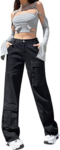 Calça de carga feminina keusn com cintura alta calça de pára -quedas de pernas largas de pernas