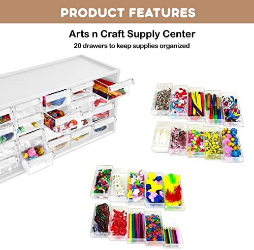 Kraftic Arts & Crafts Supplies Center for Kids Craft Supplies Kit completo com 20 gavetas cheias