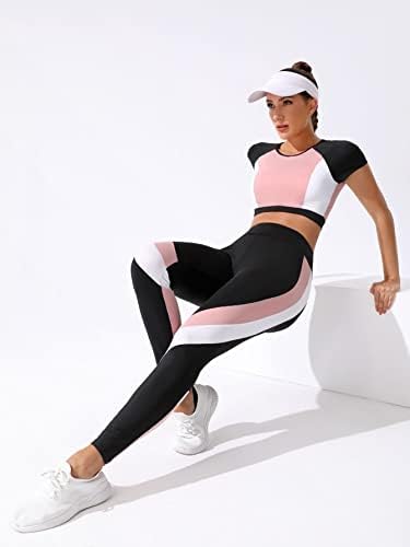 Conjuntos de treino de Knete para mulheres coloridas bloco de colorido Raglan Sleeve Wide Bands Sports Sports