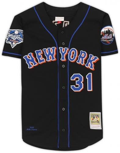Mike Piazza New York Mets autografou Mitchell e Ness 2000 World Series Black Authentic Jersey - Jerseys