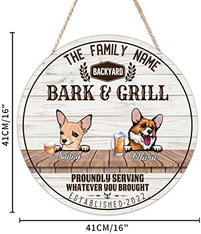 Mesllings Bark & ​​Grill Servando com a prospectiva do que você trouxe sinal de porta de madeira