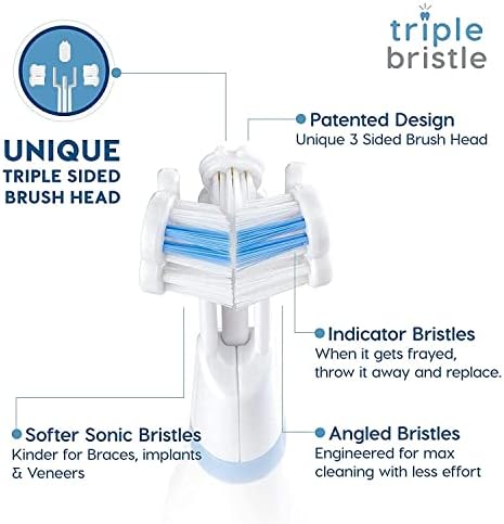 Triple Bristle Sonic Go + Caso de viagem à escova de dentes azul | Escova de dentes sônica portátil da bateria
