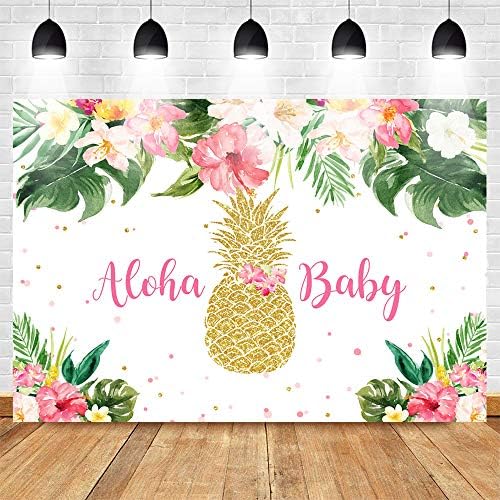 Mocsicka Pineapple Baby Shower Baby Boryd Ceatal Tropical Floral Aloha Bordado de Pinamento de Abacaxi