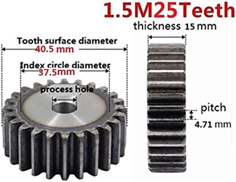 XMeifeits Industrial Gear 2pcs 1,5m 25teets engrenagem de esporão carbono 45 aço micro motor peças de transmissão