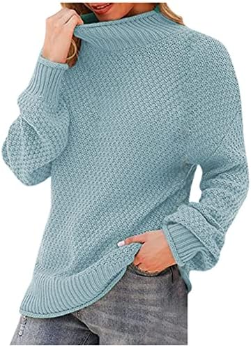 Blusas de gola alta feminina suéteres casuais de manga comprida suéter malha de malha
