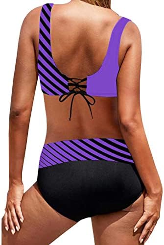 Biquíni de duas peças feminina define a cintura de alta cintura, trajes de banho cruzados de aranha de praia tankini