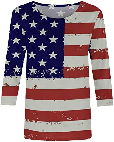 Bandeira americana feminina Tops de 4 de julho 4º sem mangas/manga curta Tireta t-shirt Print T-shirt