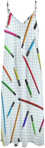 Educação escolar Penário de caneta Vestido de verão feminino Sundresses de decote em V Long Long