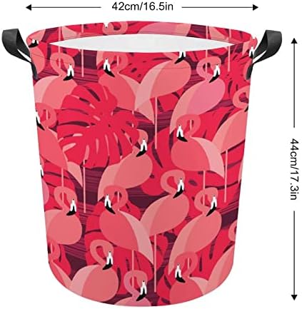 Flamingos rosa com folhas de palmeira lavanderia dobrável cesta de lavanderia cesto com alças de lavagem Bin