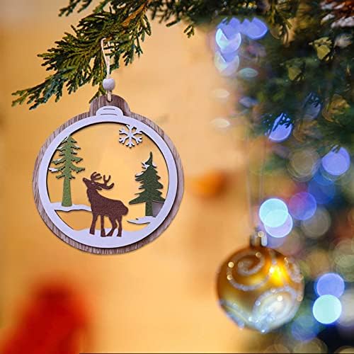 Decorações de Natal Decorações de Natal Janela de Árvore de Natal Esculpada de Madeira Pingentes