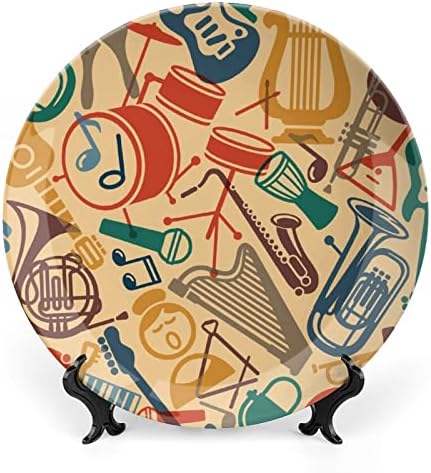 Instrumento musical retrô ósseo engraçado porcelana placa decorativa Placas de cerâmica redonda