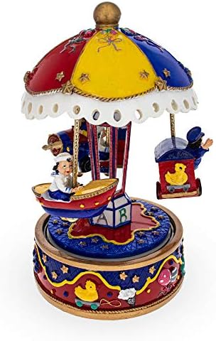 Bestpysanky Carousel com avião, estatueta musical de barco e trem