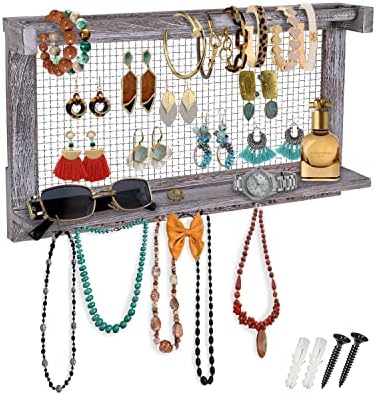 Organizador de jóias rústico COMFIME - suporte de joalheria montado na parede com haste de pulseira