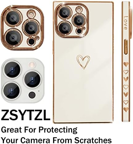 Zsytzl Compatível com o iPhone 14 Pro Square Case for Women Girl, com fofo Love Heart Plating Bumper Case Protection