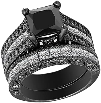 2023 Novo 2 em 1 feminino vintage preto anel de diamante de noivado anel de margem de margem de margem intercambiável anel