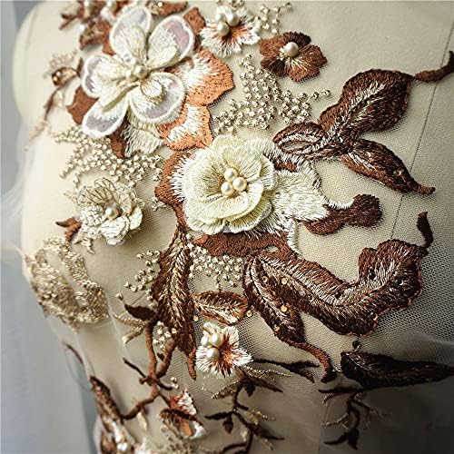 UXZDX Brown Flores 3D Flores de miçangas Apliques de stromestons Apliques bordados vestido de noiva Mesh Mesh
