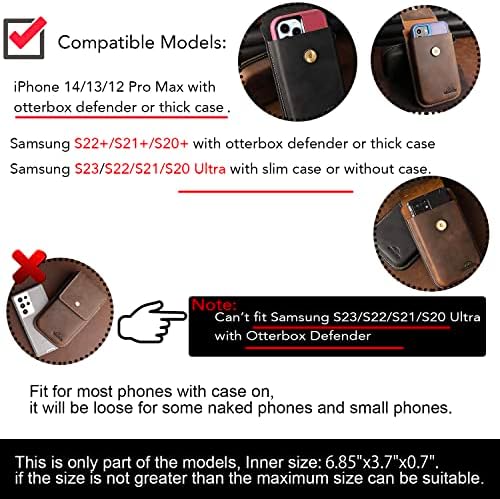 Topstache Leather Phone Holster para cinto, flip celular capa com clipe de cinto para S22 Ultra, S22 Plus, S22, bolsa de telefone de couro para iPhone 14/13 Pro Max, Smartphone Universal Bainha de couro