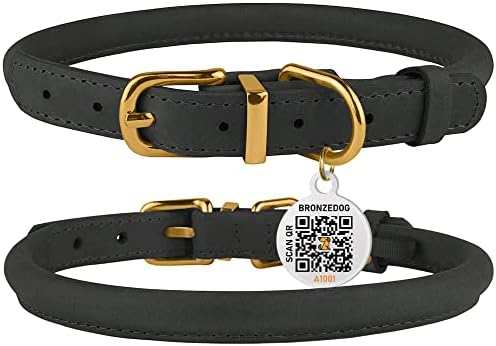Colar de cachorro de couro laminado bronzedog com tag QR ID