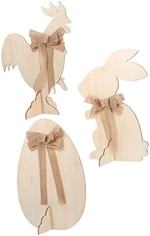 Bestoyard 1 conjunto de coelho ornamento de madeira decoração de mão decoração amadeirada ornamento