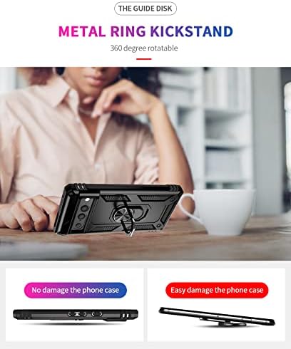 Dingxin Pixel 7 Pro Case, [grau militar] Metal Ring Stand Car Montagem de proteção à prova de