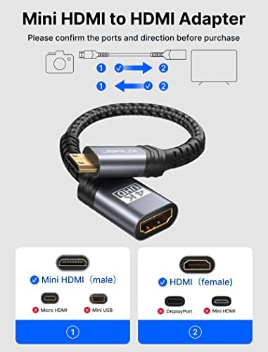 Mini HDMI para adaptador HDMI 2Pack, Jsaux Mini Hdmi Male para HDMI Cabo com 4K 60Hz HDR 3D 18Gbps