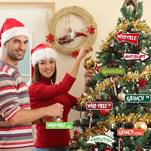 Decorações de árvores de Natal, 16pcs Grinch Christmas Ornament Cartões de papel pendurados de boas